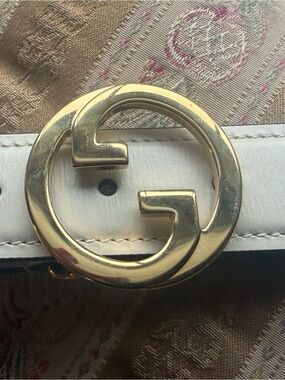 $625 Gucci NWT White Leather Belt with Gold Double G Buckle waist 30